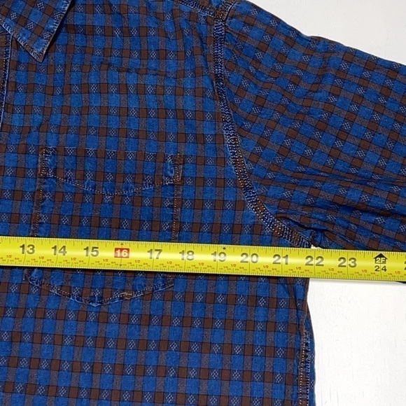 Carbon 2 Cobalt Blue Brown Plaid Pattern Long Sleeve Shirt Size M - Picture 9 of 10